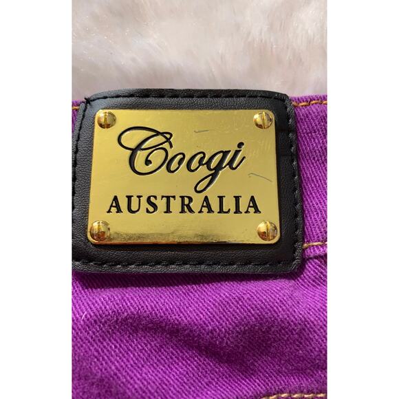 Coogi purple denim shorts women's 14 W xl y2k embroidered rainbow - Picture 3 of 5